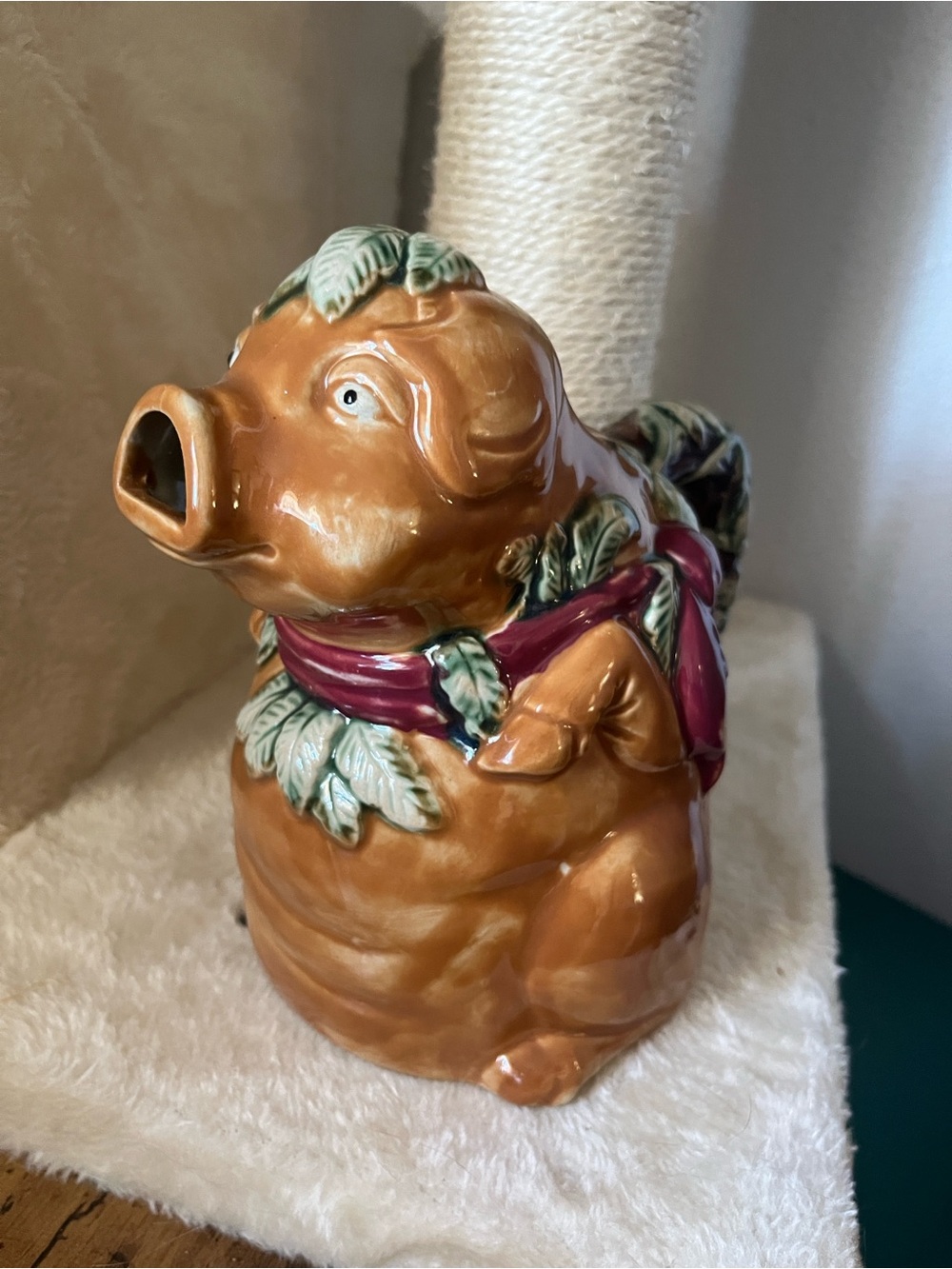 Vintage majolica style figural pig pitcher